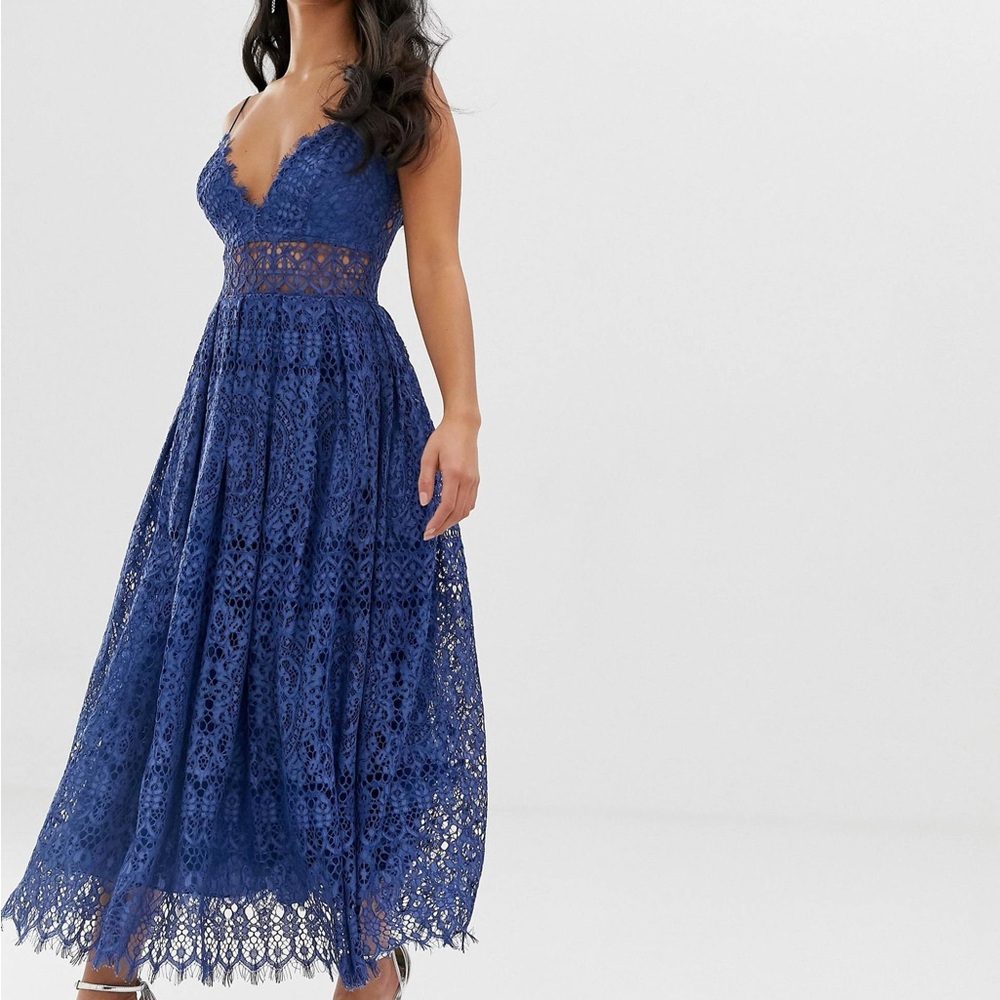 ASOS DESIGN Blue Lace Cami Midi Dress